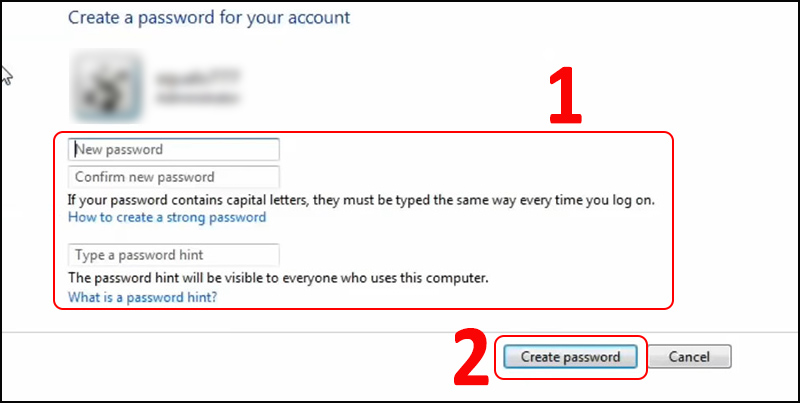  Nhập mật khẩu, xác nhận mật khẩu và password hint > Chọn Create password.